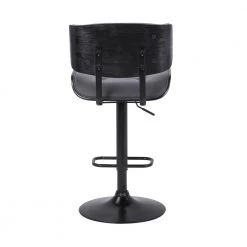 Brooklyn Adjustable 25-34 in. Height Low Back Swivel Grey Faux Leather/Black Wood Bar Stool Black Base 46 in Height by Armen Living -Armen Living Online Shop gray black armen living bar stools lcbrbablgr 1f 1000