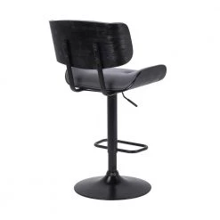 Brooklyn Adjustable 25-34 in. Height Low Back Swivel Grey Faux Leather/Black Wood Bar Stool Black Base 46 in Height by Armen Living -Armen Living Online Shop gray black armen living bar stools lcbrbablgr 4f 1000