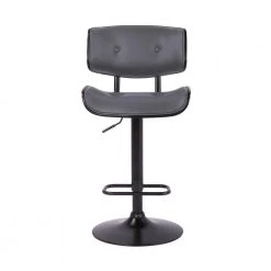 Brooklyn Adjustable 25-34 in. Height Low Back Swivel Grey Faux Leather/Black Wood Bar Stool Black Base 46 in Height by Armen Living -Armen Living Online Shop gray black armen living bar stools lcbrbablgr c3 1000