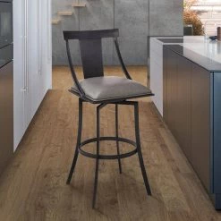 Brisbane Contemporary 26 in. Matte Black and Vintage Grey Faux Leather Counter Height Bar Stool by Armen Living -Armen Living Online Shop gray black armen living bar stools lcbsbambvg26 31 1000
