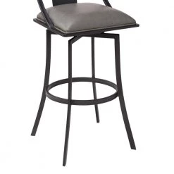 Brisbane Contemporary 26 in. Matte Black and Vintage Grey Faux Leather Counter Height Bar Stool by Armen Living -Armen Living Online Shop gray black armen living bar stools lcbsbambvg26 44 1000