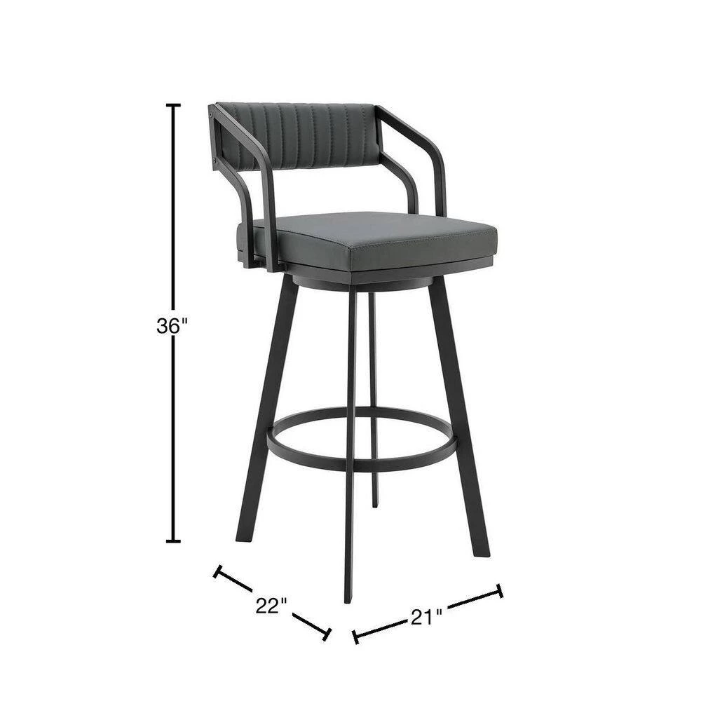 Scranton Slate Grey Swivel Modern Metal and Faux Leather Bar and Counter Stool by Armen Living 4 Scranton Slate Grey Swivel Modern Metal and Faux Leather Bar and Counter Stool by Armen Living - Image 2