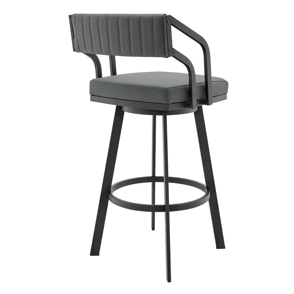 Scranton Slate Grey Swivel Modern Metal and Faux Leather Bar and Counter Stool by Armen Living 6 Scranton Slate Grey Swivel Modern Metal and Faux Leather Bar and Counter Stool by Armen Living - Image 4