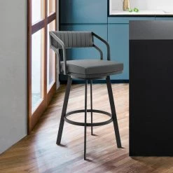 Scranton Slate Grey Swivel Modern Metal and Faux Leather Bar and Counter Stool by Armen Living -Armen Living Online Shop gray black armen living bar stools lccpbablsg30 31 1000