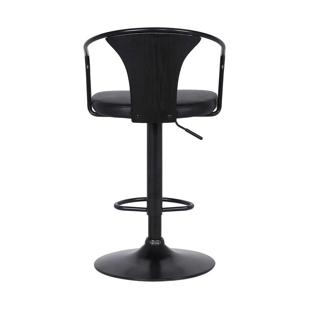 Eagle Contemporary 32 in. Black Brushed Wood Back Adjustable Bar Stool with Black Faux Leather by Armen Living 8 Eagle Contemporary 32 in. Black Brushed Wood Back Adjustable Bar Stool with Black Faux Leather by Armen Living - Image 6