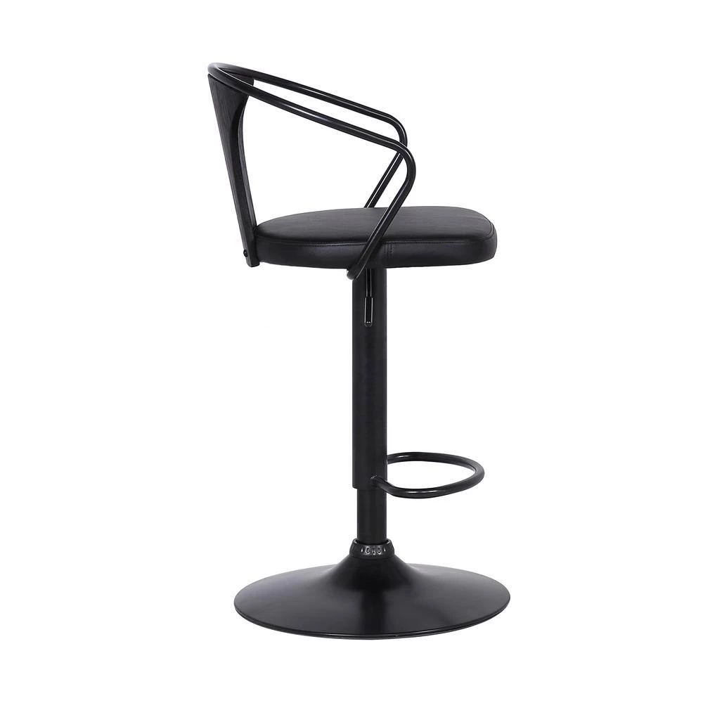 Eagle Contemporary 32 in. Black Brushed Wood Back Adjustable Bar Stool with Black Faux Leather by Armen Living 6 Eagle Contemporary 32 in. Black Brushed Wood Back Adjustable Bar Stool with Black Faux Leather by Armen Living - Image 4