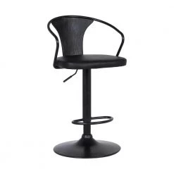 Eagle Contemporary 32 in. Black Brushed Wood Back Adjustable Bar Stool with Black Faux Leather by Armen Living