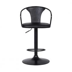 Eagle Contemporary 32 in. Black Brushed Wood Back Adjustable Bar Stool with Black Faux Leather by Armen Living 11 Eagle Contemporary 32 in. Black Brushed Wood Back Adjustable Bar Stool with Black Faux Leather by Armen Living -Armen Living Online Shop gray black armen living bar stools lceaswbablbl c3 1000