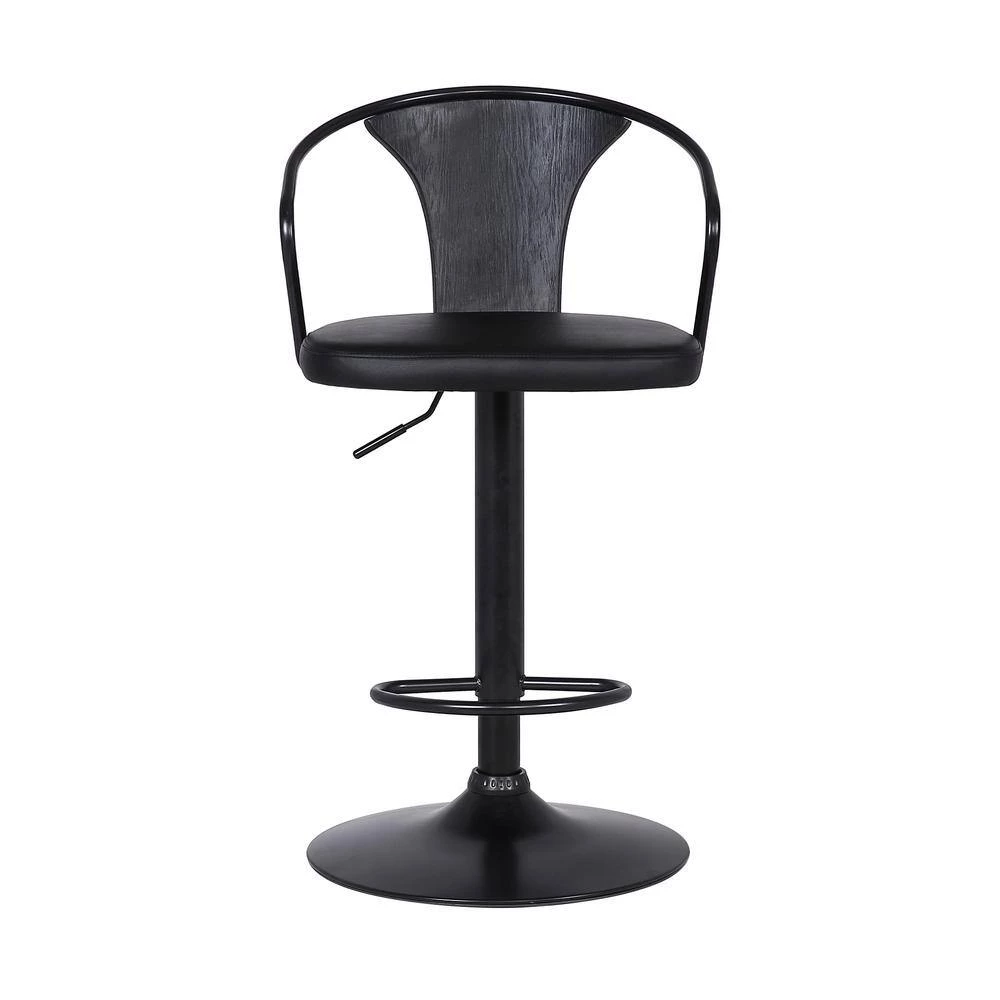Eagle Contemporary 32 in. Black Brushed Wood Back Adjustable Bar Stool with Black Faux Leather by Armen Living 5 Eagle Contemporary 32 in. Black Brushed Wood Back Adjustable Bar Stool with Black Faux Leather by Armen Living - Image 3