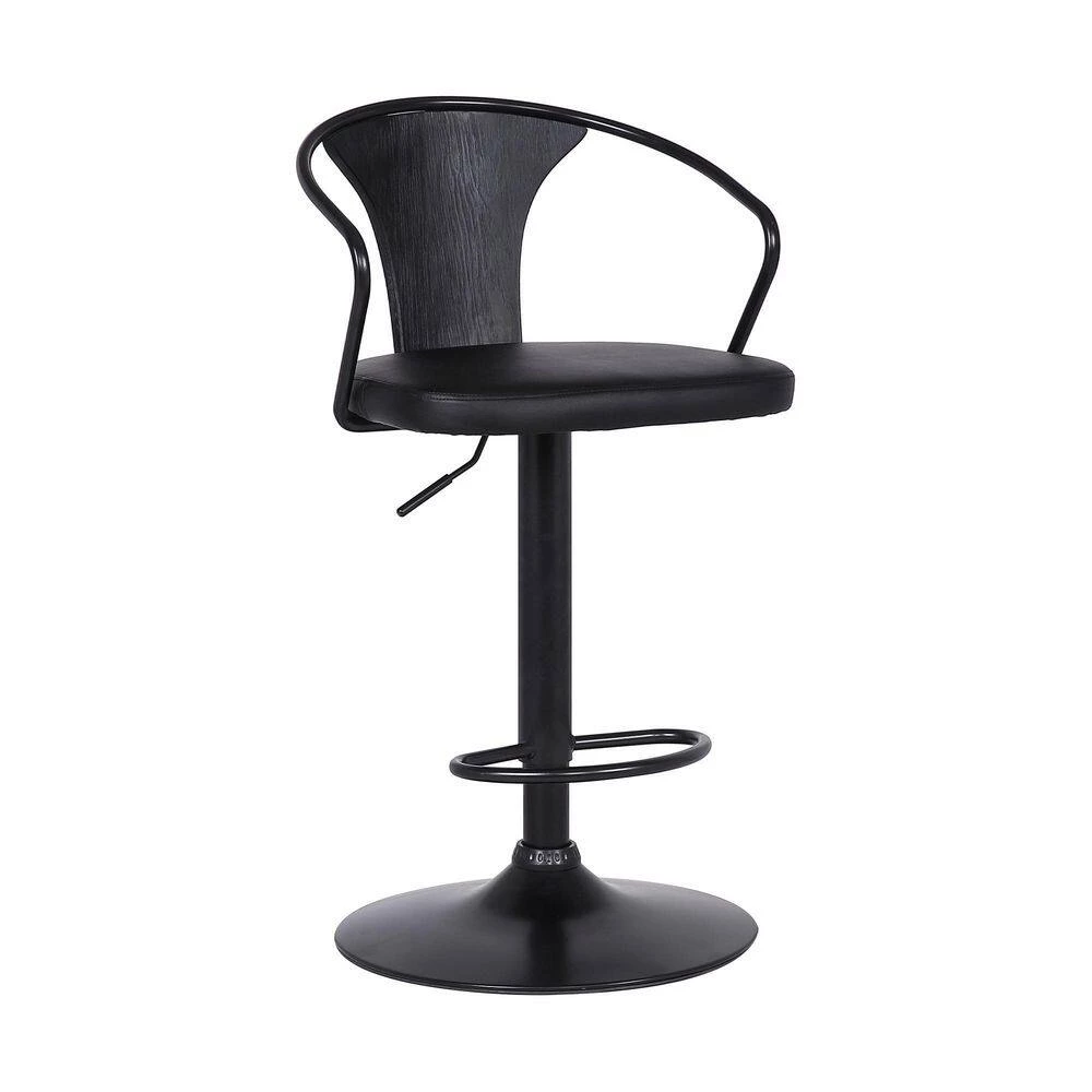 Eagle Contemporary 32 in. Black Brushed Wood Back Adjustable Bar Stool with Black Faux Leather by Armen Living 4 Eagle Contemporary 32 in. Black Brushed Wood Back Adjustable Bar Stool with Black Faux Leather by Armen Living - Image 2