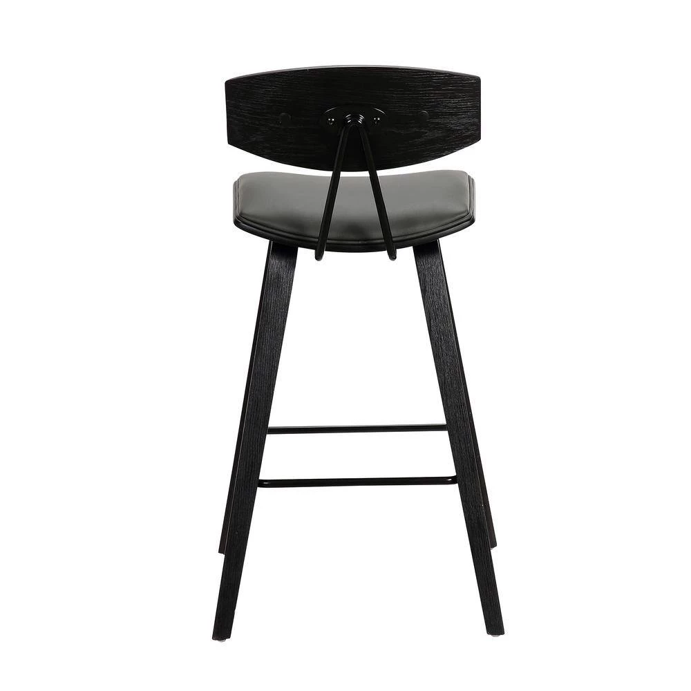 Fox 26" Mid-Century Counter Height Bar Stool in Grey Faux Leather with Black Brushed Wood by Armen Living 8 Fox 26" Mid-Century Counter Height Bar Stool in Grey Faux Leather with Black Brushed Wood by Armen Living - Image 6