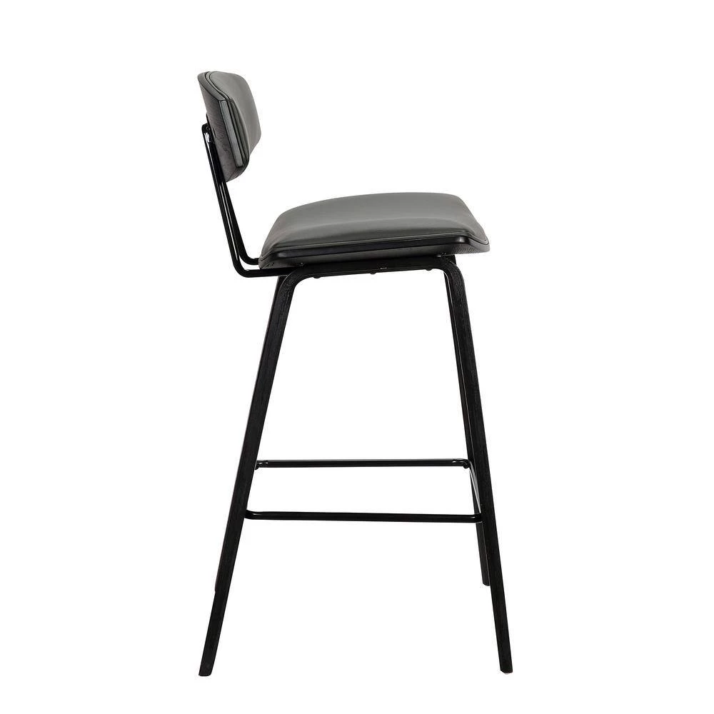 Fox 26" Mid-Century Counter Height Bar Stool in Grey Faux Leather with Black Brushed Wood by Armen Living 6 Fox 26" Mid-Century Counter Height Bar Stool in Grey Faux Leather with Black Brushed Wood by Armen Living - Image 4