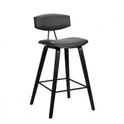 Fox 26" Mid-Century Counter Height Bar Stool in Grey Faux Leather with Black Brushed Wood by Armen Living