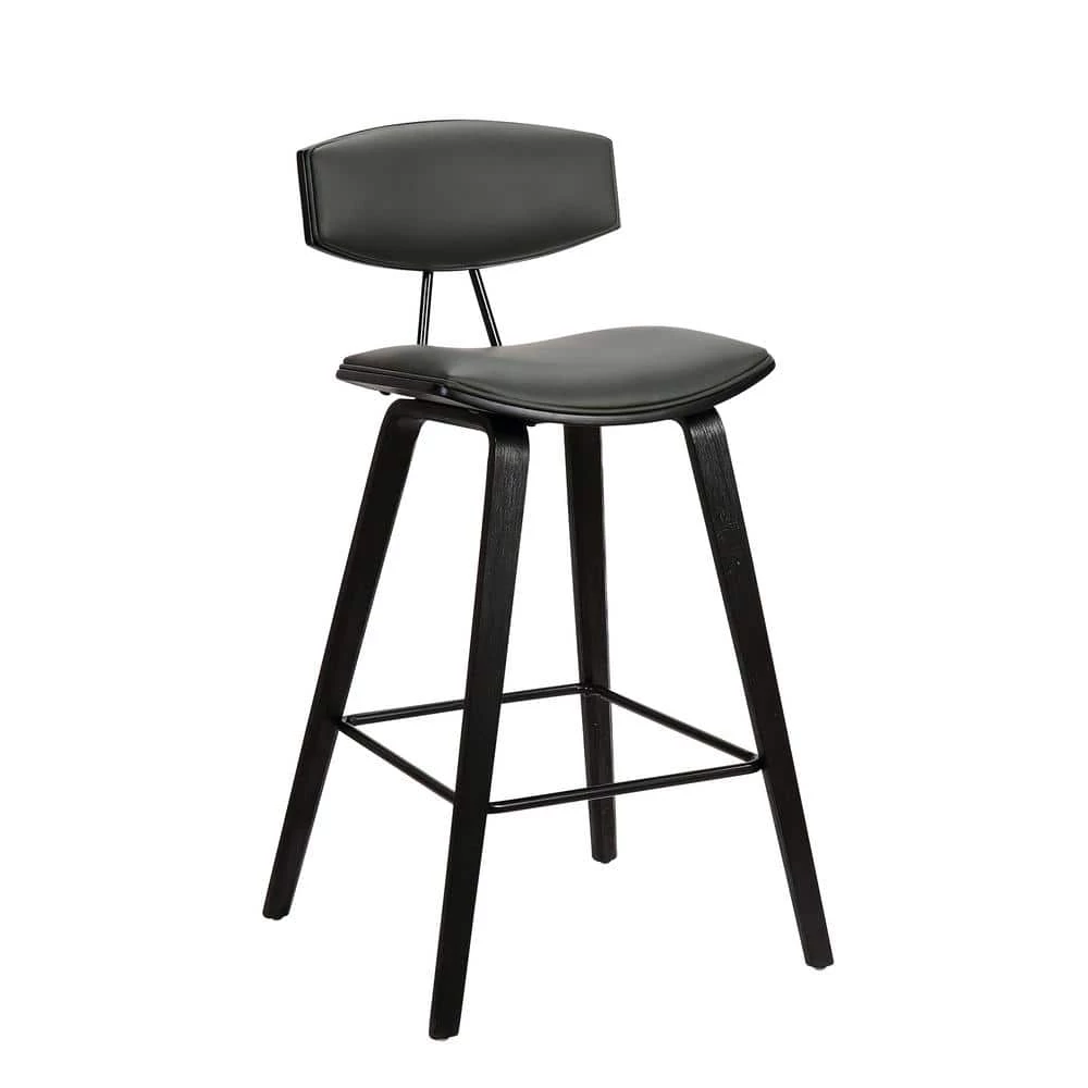 Fox 26" Mid-Century Counter Height Bar Stool in Grey Faux Leather with Black Brushed Wood by Armen Living 3 Fox 26" Mid-Century Counter Height Bar Stool in Grey Faux Leather with Black Brushed Wood by Armen Living