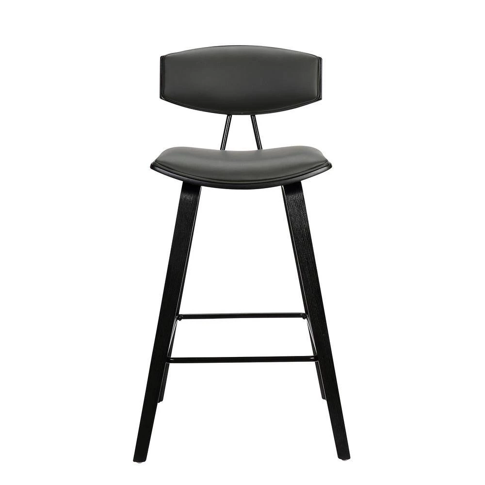 Fox 26" Mid-Century Counter Height Bar Stool in Grey Faux Leather with Black Brushed Wood by Armen Living 5 Fox 26" Mid-Century Counter Height Bar Stool in Grey Faux Leather with Black Brushed Wood by Armen Living - Image 3