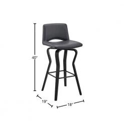 Gerty 40 in. Bar Height Low Back Swivel Grey Faux Leather and Black Wood Bar Stool by Armen Living -Armen Living Online Shop gray black armen living bar stools lcgybablgr30 40 1000