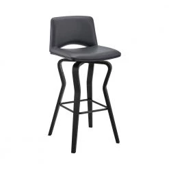 Gerty 40 in. Bar Height Low Back Swivel Grey Faux Leather and Black Wood Bar Stool by Armen Living