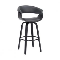 Julyssa 26 in. Swivel Grey Faux Leather and Black Wood Bar Stool by Armen Living