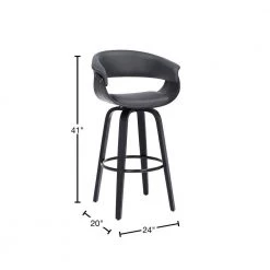 Julyssa 30 in. Height Low Back Swivel Grey Faux Leather and Black Wood Bar Stool by Armen Living -Armen Living Online Shop gray black armen living bar stools lcjsbagrbl30 40 1000