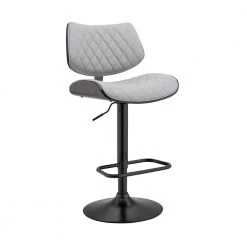 Leland 24-33 in. Adjustable Height Barstool w/ High Back Grey Faux Leather and Black Finish by Armen Living