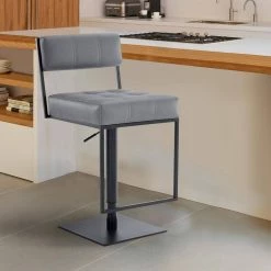 Michele Contemporary Swivel Bar Stool in Matte Black and Grey Faux Leather by Armen Living -Armen Living Online Shop gray black armen living bar stools lcmiswbambgr 31 1000