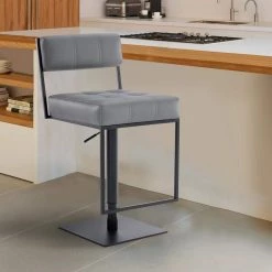 Michele Contemporary Swivel Bar Stool in Matte Black and Grey Faux Leather by Armen Living