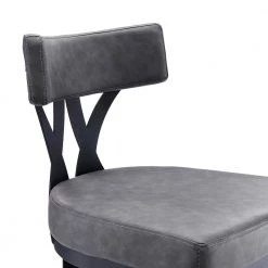 Natalie Contemporary 30 in. Bar Height Bar Stool in Black Powder Coated and Vintage Grey Faux Leather by Armen Living -Armen Living Online Shop gray black armen living bar stools lcntbablvg30 1f 1000