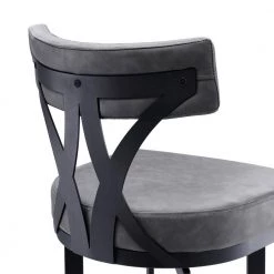 Natalie Contemporary 30 in. Bar Height Bar Stool in Black Powder Coated and Vintage Grey Faux Leather by Armen Living -Armen Living Online Shop gray black armen living bar stools lcntbablvg30 44 1000