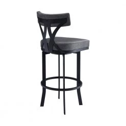 Natalie Contemporary 30 in. Bar Height Bar Stool in Black Powder Coated and Vintage Grey Faux Leather by Armen Living -Armen Living Online Shop gray black armen living bar stools lcntbablvg30 4f 1000