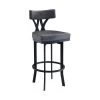 Natalie Contemporary 30 in. Bar Height Bar Stool in Black Powder Coated and Vintage Grey Faux Leather by Armen Living -Armen Living Online Shop gray black armen living bar stools lcntbablvg30 64 1000