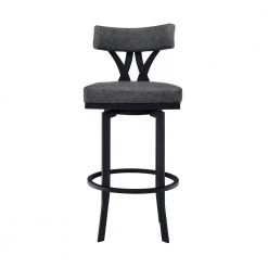 Natalie Contemporary 30 in. Bar Height Bar Stool in Black Powder Coated and Vintage Grey Faux Leather by Armen Living -Armen Living Online Shop gray black armen living bar stools lcntbablvg30 c3 1000