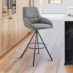 Odessa 30 in. Bar Height Bar Stool in Charcoal Fabric and Black by Armen Living -Armen Living Online Shop gray black armen living bar stools lcodbach30 31 1000