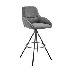Odessa 30 in. Bar Height Bar Stool in Charcoal Fabric and Black by Armen Living