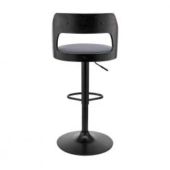 Paulo Adjustable 44 in. Low Back Swivel Grey Faux Leather and Black Wood Frame Bar Stool with Black Base by Armen Living -Armen Living Online Shop gray black armen living bar stools lcpqbablgr 1f 1000
