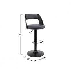 Paulo Adjustable 44 in. Low Back Swivel Grey Faux Leather and Black Wood Frame Bar Stool with Black Base by Armen Living -Armen Living Online Shop gray black armen living bar stools lcpqbablgr 40 1000
