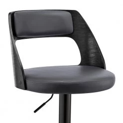 Paulo Adjustable 44 in. Low Back Swivel Grey Faux Leather and Black Wood Frame Bar Stool with Black Base by Armen Living -Armen Living Online Shop gray black armen living bar stools lcpqbablgr 44 1000