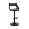 Paulo Adjustable 44 in. Low Back Swivel Grey Faux Leather and Black Wood Frame Bar Stool with Black Base by Armen Living 2 Paulo Adjustable 44 in. Low Back Swivel Grey Faux Leather and Black Wood Frame Bar Stool with Black Base by Armen Living -Armen Living Online Shop gray black armen living bar stools lcpqbablgr 64 1000