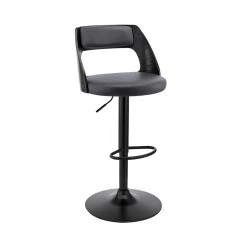 Paulo Adjustable 44 in. Low Back Swivel Grey Faux Leather and Black Wood Frame Bar Stool with Black Base by Armen Living