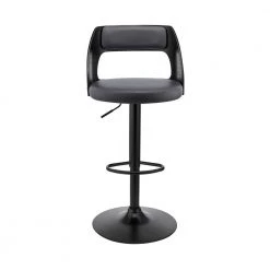 Paulo Adjustable 44 in. Low Back Swivel Grey Faux Leather and Black Wood Frame Bar Stool with Black Base by Armen Living -Armen Living Online Shop gray black armen living bar stools lcpqbablgr c3 1000