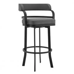 Prinz 30" Bar Height Swivel Stool in Grey Faux Leather and Matte Black Finish by Armen Living