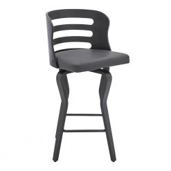 Verne 26 in. Swivel Gray Faux Leather and Black Wood Bar Stool by Armen Living
