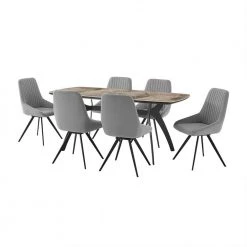 Andes and Alison 7-Piece Gray Fabric Rectangular Dining Set by Armen Living