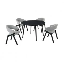 Arcadia and Talulah 48 in. 5-Piece Round Wood Grey and Black Dining Set by Armen Living