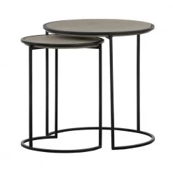 Rina Concrete and Black Metal 2-Piece Nesting End Table Set by Armen Living