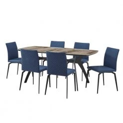 Andes and Lyon 7-Piece Blue Fabric Rectangular Dining Set by Armen Living