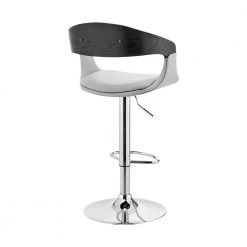 Benson 24-32 in. Adjustable Height High Back Grey Faux Leather and Black Wood Bar Stool with Chrome Base by Armen Living -Armen Living Online Shop gray black chrome armen living bar stools lcbnbablgr 4f 1000
