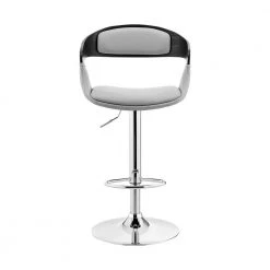 Benson 24-32 in. Adjustable Height High Back Grey Faux Leather and Black Wood Bar Stool with Chrome Base by Armen Living -Armen Living Online Shop gray black chrome armen living bar stools lcbnbablgr c3 1000
