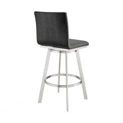 Jermaine 30 in. Bar Height High Back Swivel Bar Stool in Brushed Stainless Steel and Grey Faux Leather by Armen Living -Armen Living Online Shop gray black stainless steel armen living bar stools 721535762033 1f 1000