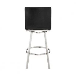 Jermaine 30 in. Bar Height High Back Swivel Bar Stool in Brushed Stainless Steel and Grey Faux Leather by Armen Living -Armen Living Online Shop gray black stainless steel armen living bar stools 721535762033 44 1000