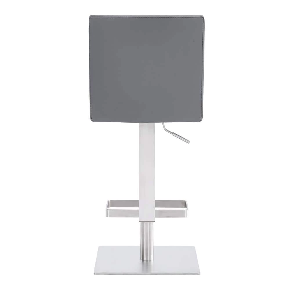 Cleaon Contemporary Adjustable 35-43.5 in. Swivel Bar Stool in Brushed Stainless Steel and Grey Faux Leather by Armen Living 8 Cleaon Contemporary Adjustable 35-43.5 in. Swivel Bar Stool in Brushed Stainless Steel and Grey Faux Leather by Armen Living - Image 6